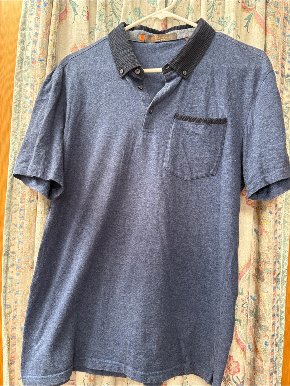 Ben Sherman Blue Polo Shirt with Black Collar Trim